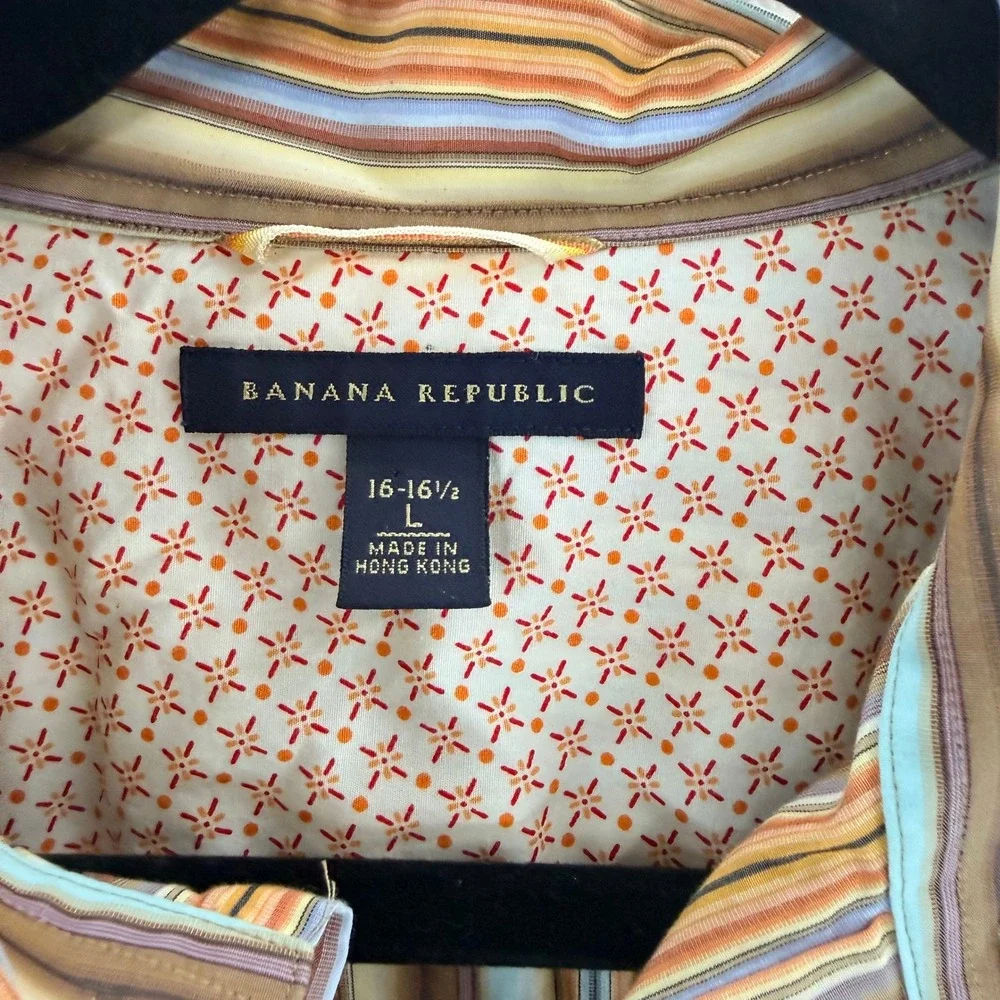 Banana Republic Striped Button Down Shirt Men's L Long Sleeve‎ Collared Casual